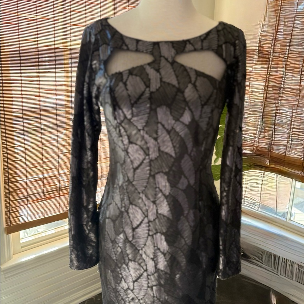 Long Sleeve Black Sequin Mesh Dress